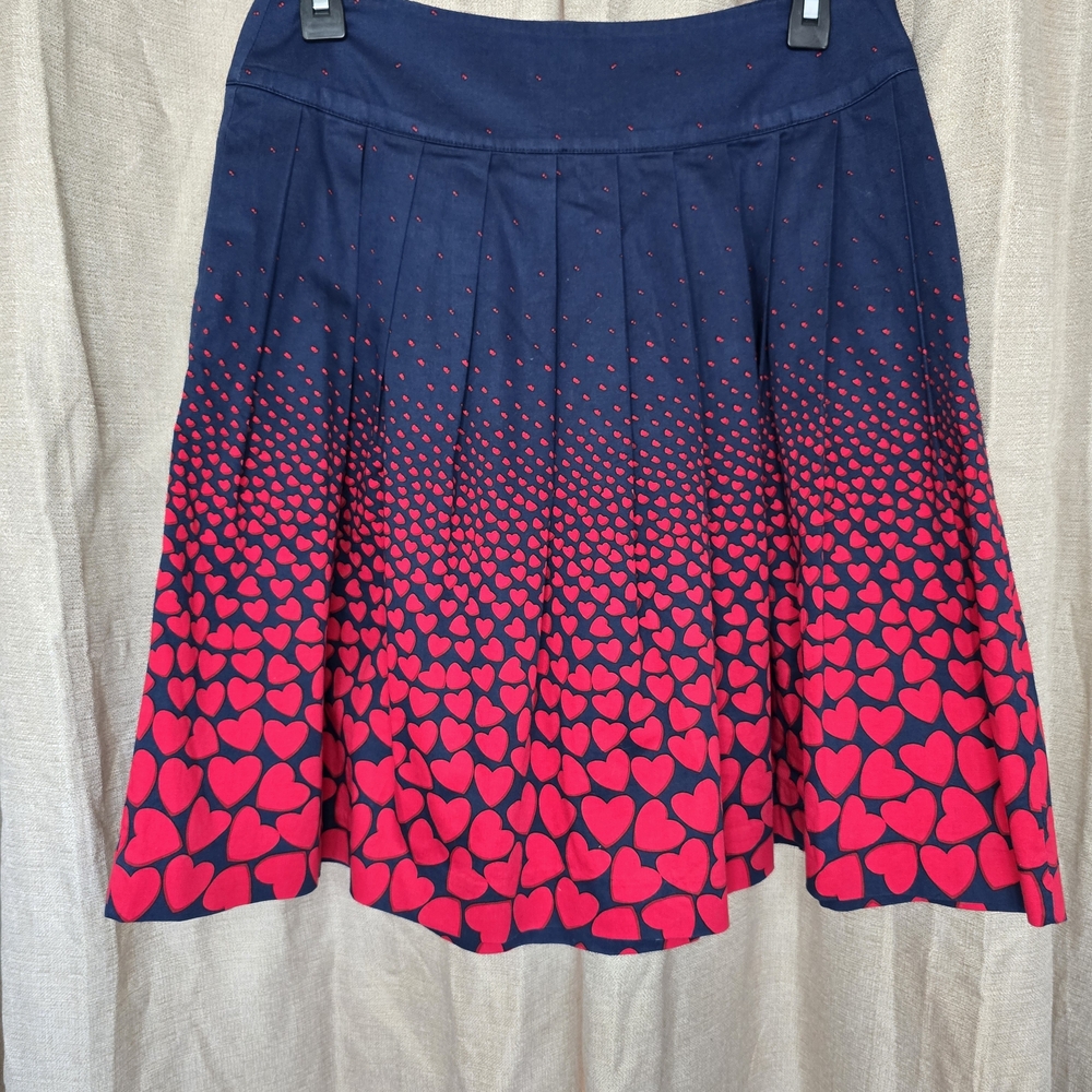 Talbots Navy and Pink Heart A-Line Skirt